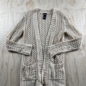 Y2K Wet Seal Cardigan Sweater Womens Small White Open Knit Long Sleeve Cozy